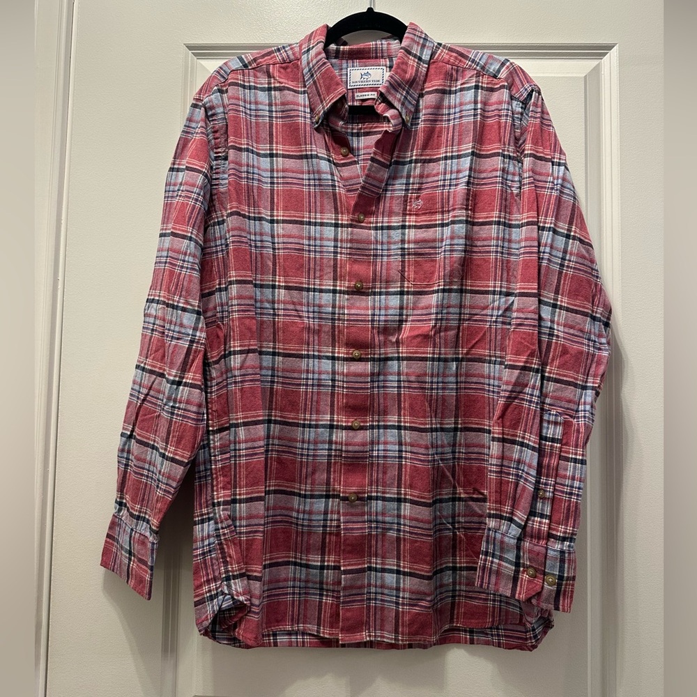 Southern Tide Red and Blue Plaid Men's Shirt